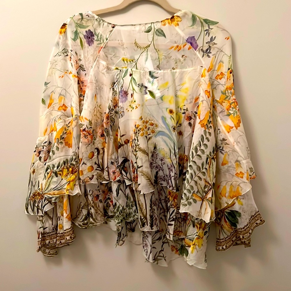 Silk floral ruffled blouse